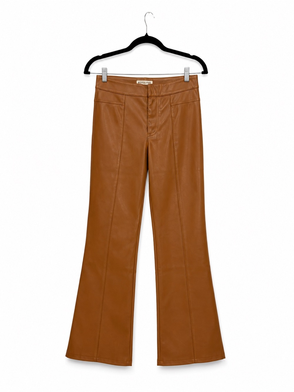 Free People Uptown High Waist Faux Leather Flare Pants Brown